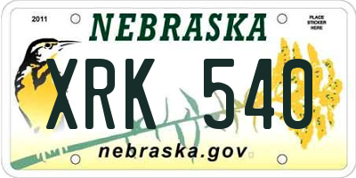 NE license plate XRK540