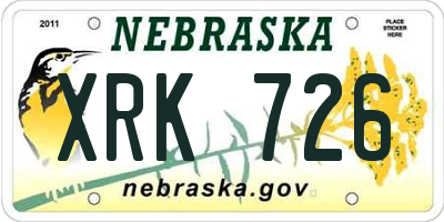 NE license plate XRK726