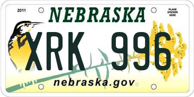 NE license plate XRK996