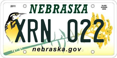 NE license plate XRN022