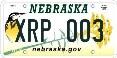 NE license plate XRP003