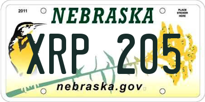 NE license plate XRP205