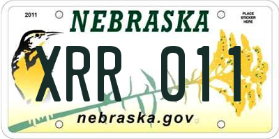 NE license plate XRR011