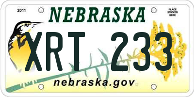 NE license plate XRT233