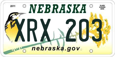 NE license plate XRX203