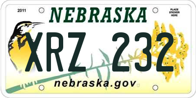 NE license plate XRZ232