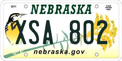 NE license plate XSA802