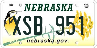 NE license plate XSB951