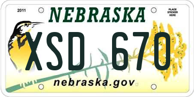 NE license plate XSD670