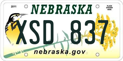 NE license plate XSD837