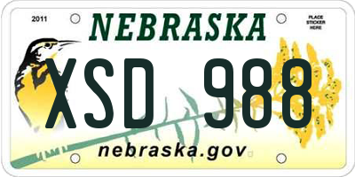 NE license plate XSD988
