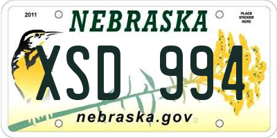 NE license plate XSD994