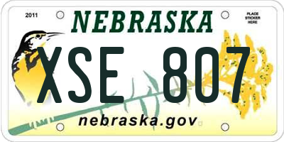 NE license plate XSE807