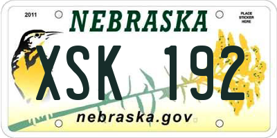 NE license plate XSK192