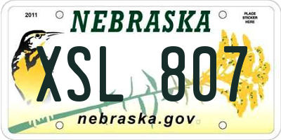NE license plate XSL807