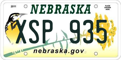 NE license plate XSP935