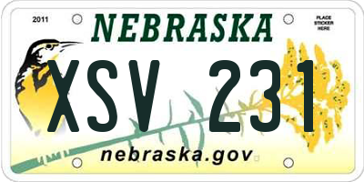NE license plate XSV231