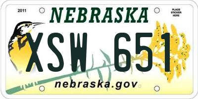 NE license plate XSW651