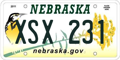 NE license plate XSX231