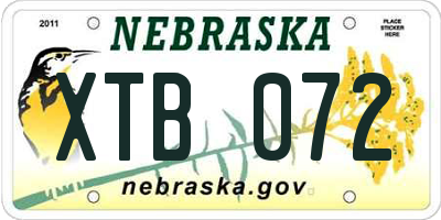 NE license plate XTB072