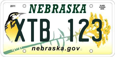 NE license plate XTB123