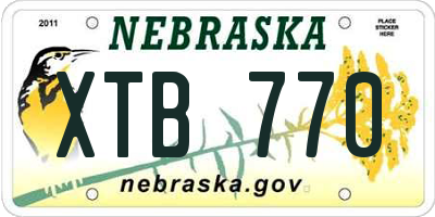 NE license plate XTB770
