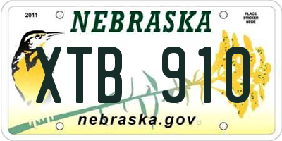 NE license plate XTB910