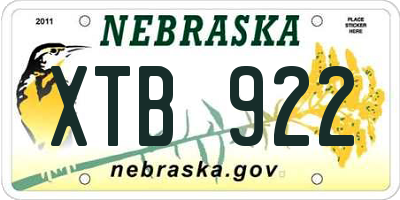 NE license plate XTB922