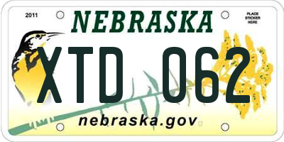 NE license plate XTD062
