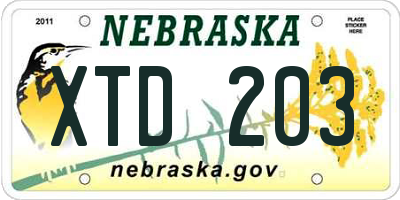 NE license plate XTD203