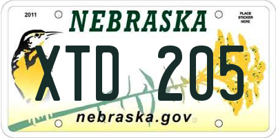 NE license plate XTD205