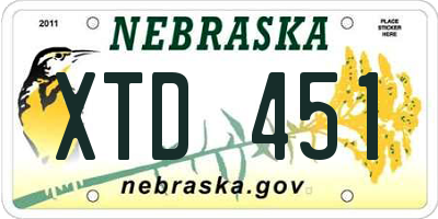 NE license plate XTD451