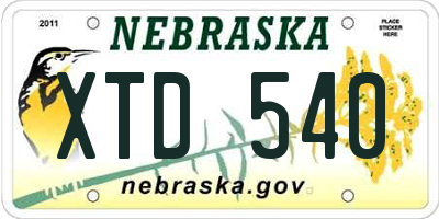 NE license plate XTD540