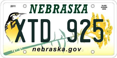 NE license plate XTD925