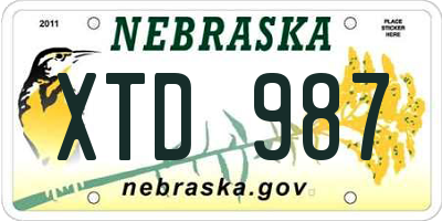 NE license plate XTD987