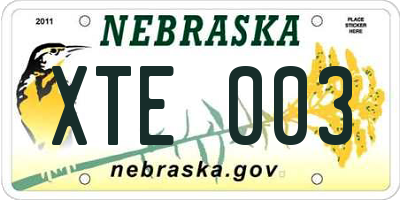 NE license plate XTE003