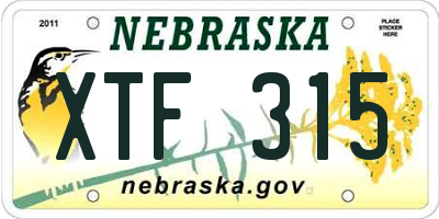 NE license plate XTF315