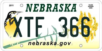 NE license plate XTF366