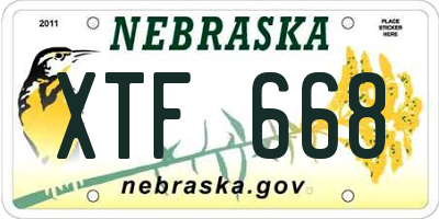 NE license plate XTF668