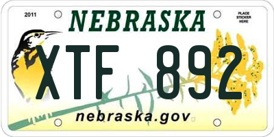 NE license plate XTF892