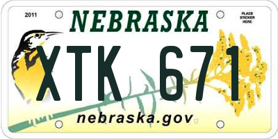 NE license plate XTK671