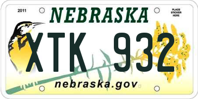 NE license plate XTK932