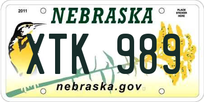 NE license plate XTK989