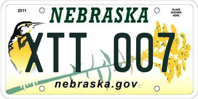 NE license plate XTT007