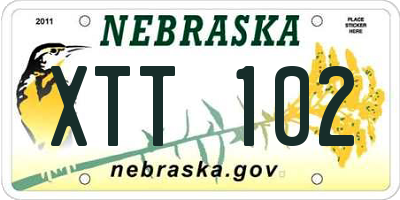 NE license plate XTT102