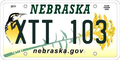 NE license plate XTT103