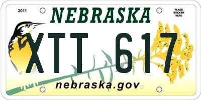 NE license plate XTT617
