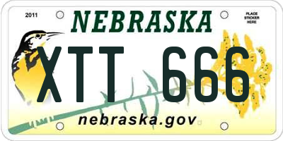 NE license plate XTT666