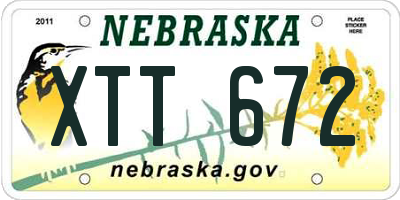 NE license plate XTT672