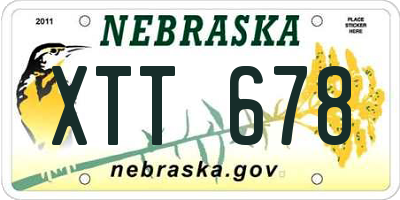 NE license plate XTT678